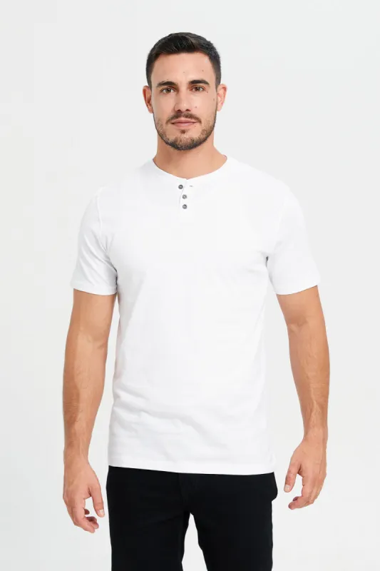 Men White Henley T-Shirt sold by Redtag