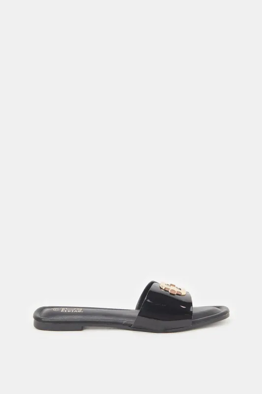 Women Black Patent Buckle Mule sold by Redtag