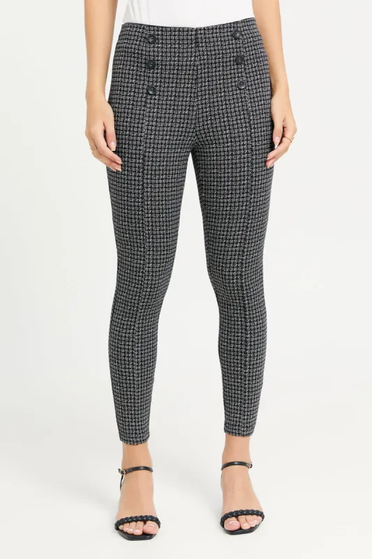Women Black Checkered Leggings sold by Redtag