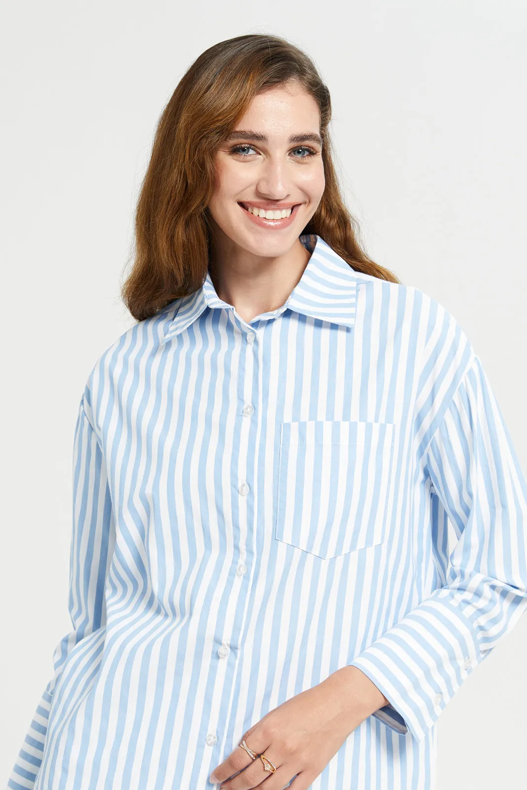 Women Blue Stripe Oversize Shirt sold by Redtag product image thumbnail 4