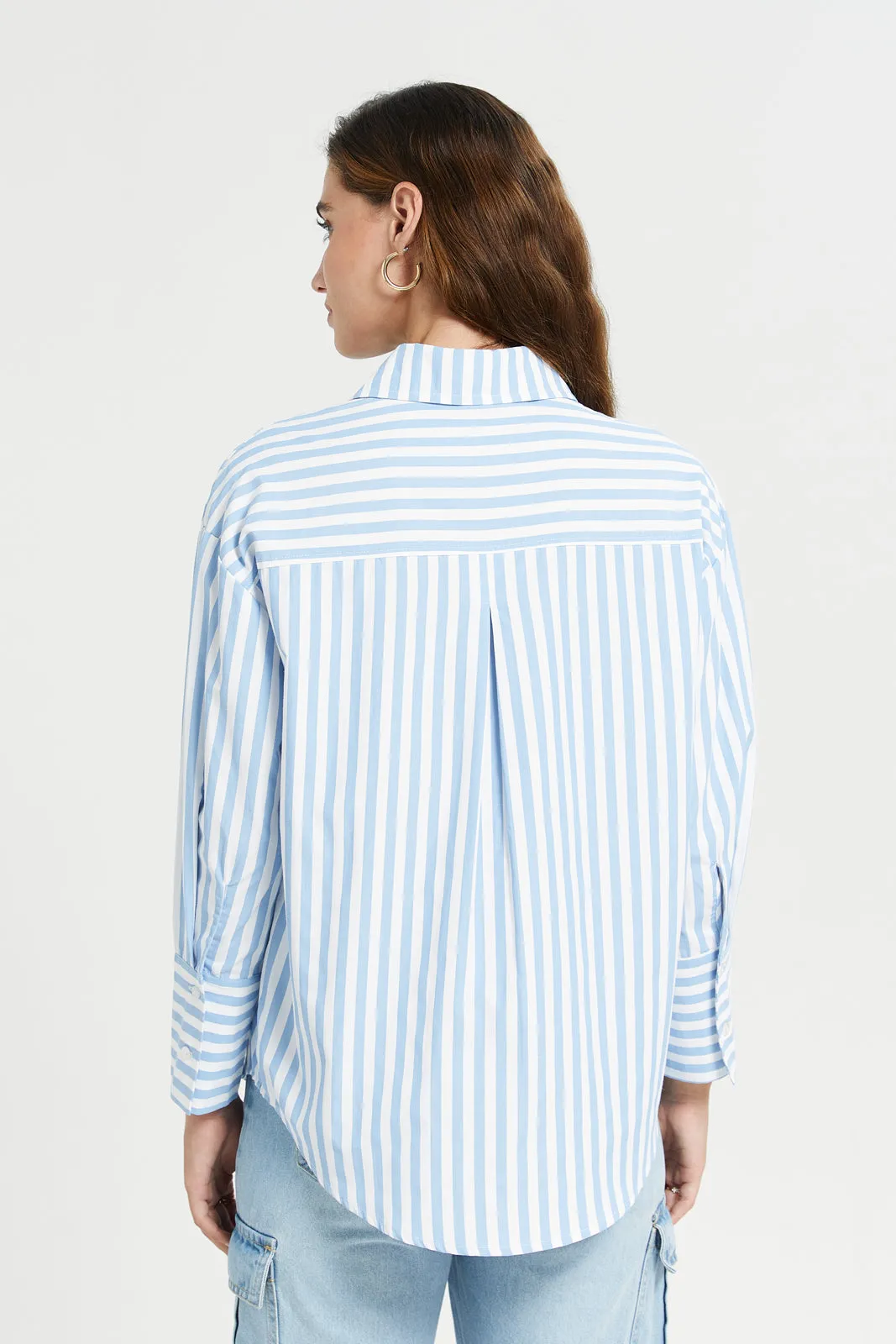 Women Blue Stripe Oversize Shirt sold by Redtag product image thumbnail 3