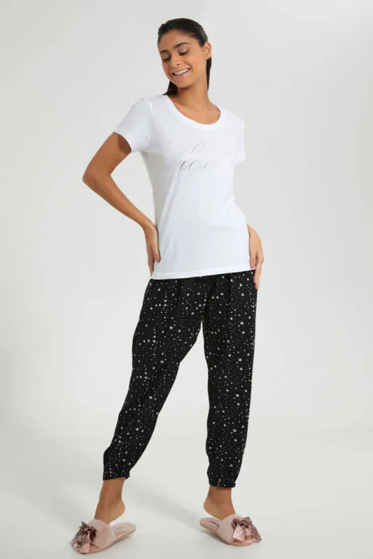 White And Black Love Pyjama Set (2 Piece) sold by Redtag