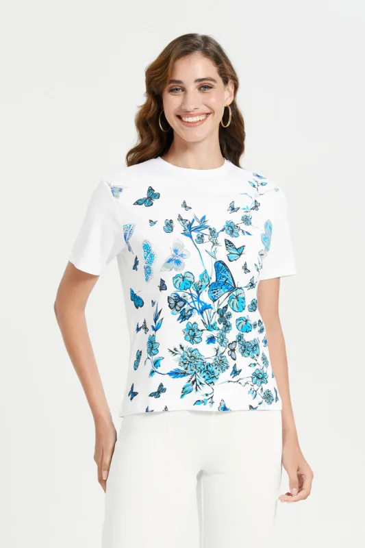 White Embroidered Printed Tee sold by Redtag
