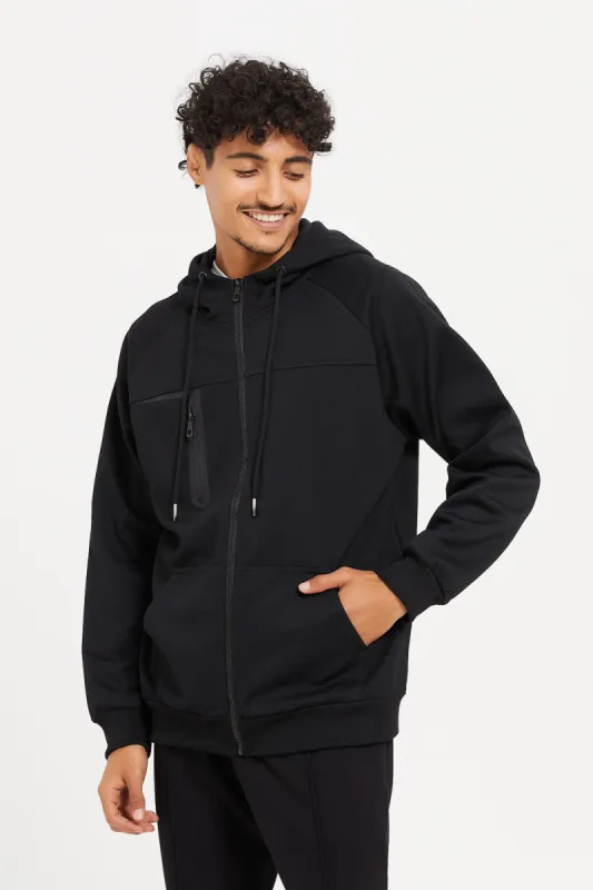 Men Black Athletic Sweatshirt With Hoodie sold by Redtag