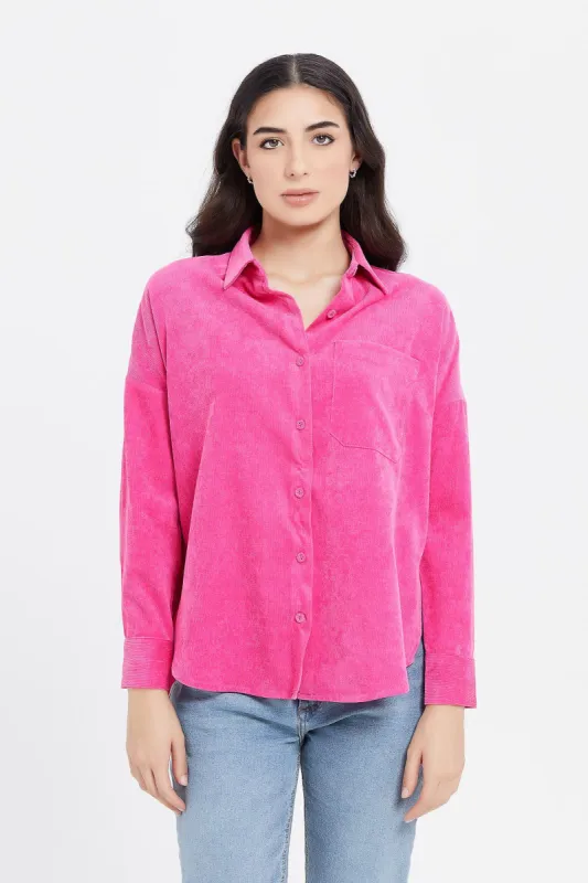 Women Pink Corduroy Over Sized Shirt sold by Redtag