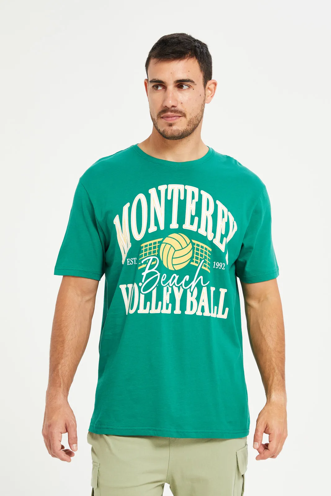 Men Green Graphic Short Sleeve T-Shirt sold by Redtag