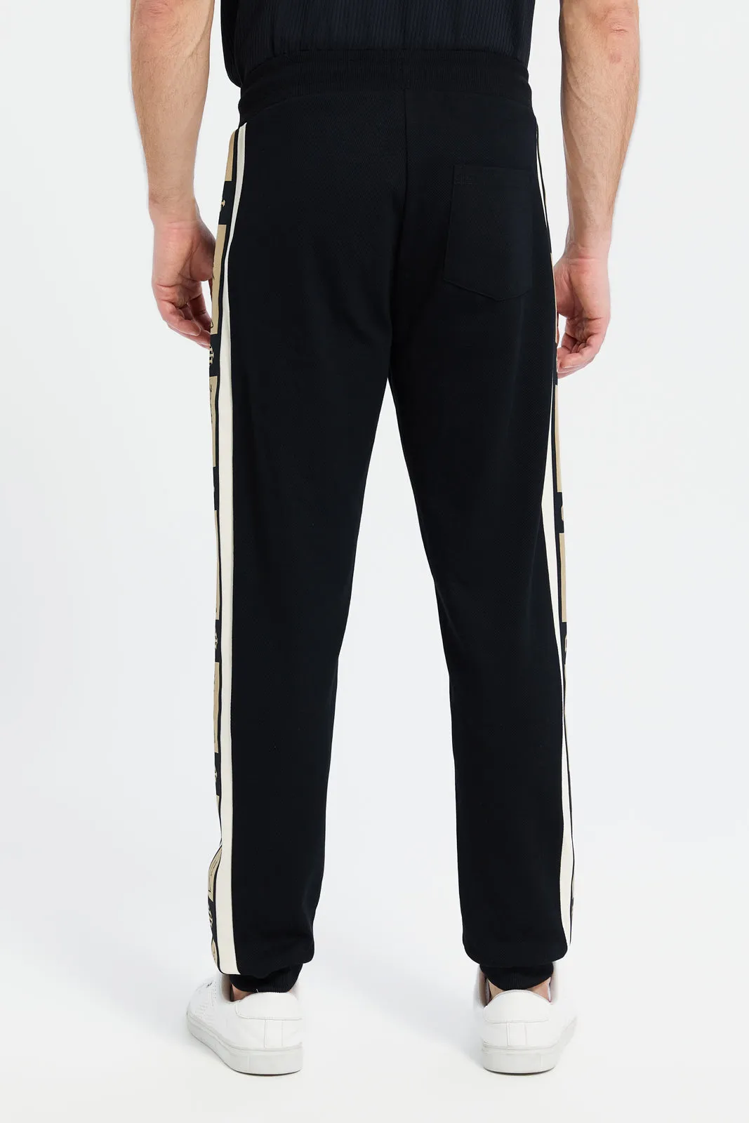 Men Black Joggers With Tape Sides Application sold by Redtag product image thumbnail 3