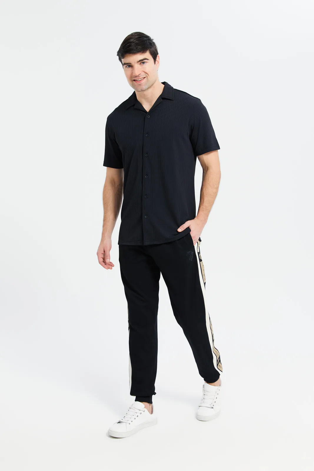 Men Black Joggers With Tape Sides Application sold by Redtag product image thumbnail 2