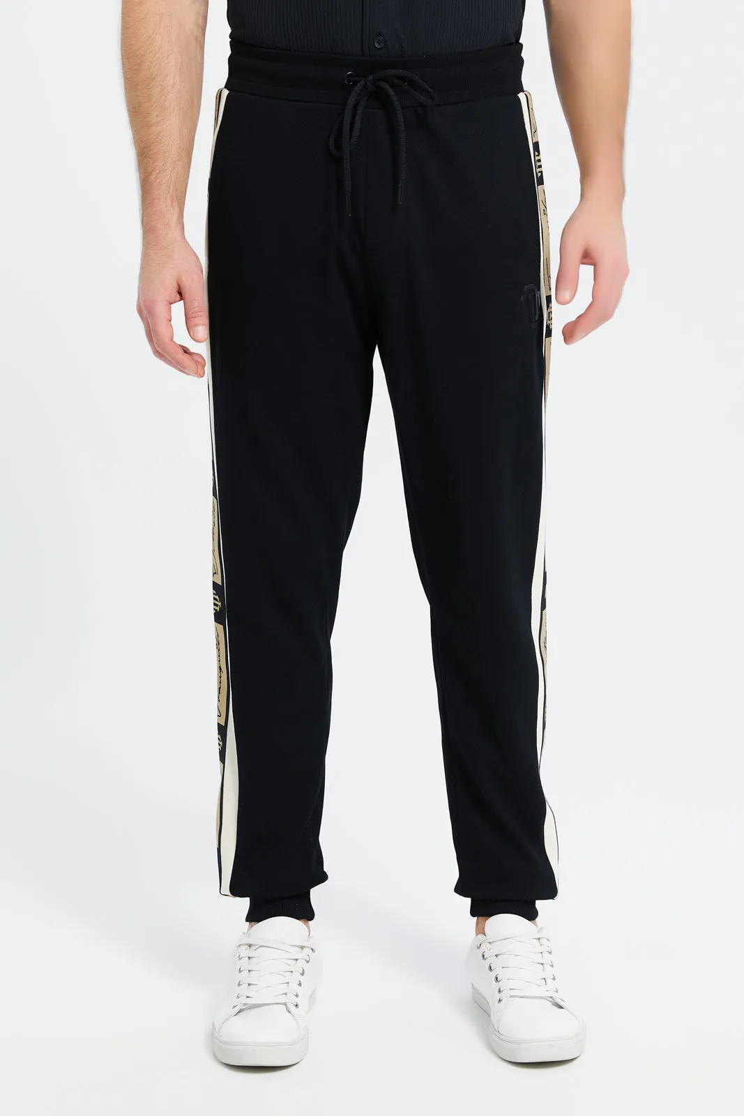 Men Black Joggers With Tape Sides Application sold by Redtag