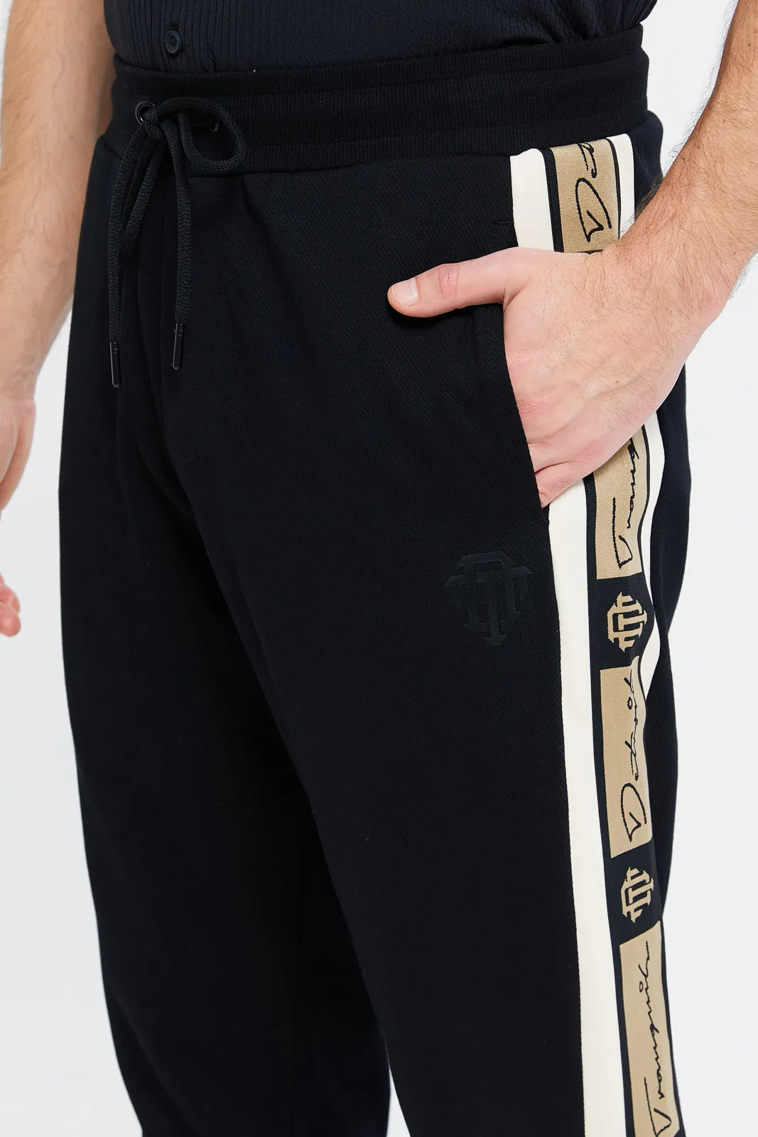 Men Black Joggers With Tape Sides Application sold by Redtag product image thumbnail 4