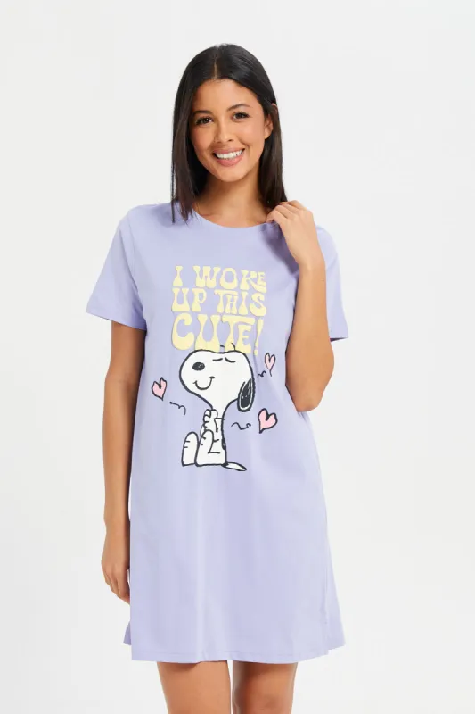 Women Lilac Snoopy Print Nightshirt sold by Redtag