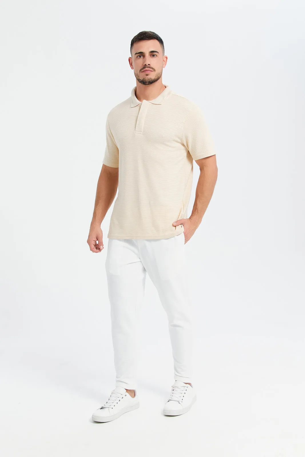 Men Beige Jacquard Polo Shirt sold by Redtag product image thumbnail 2