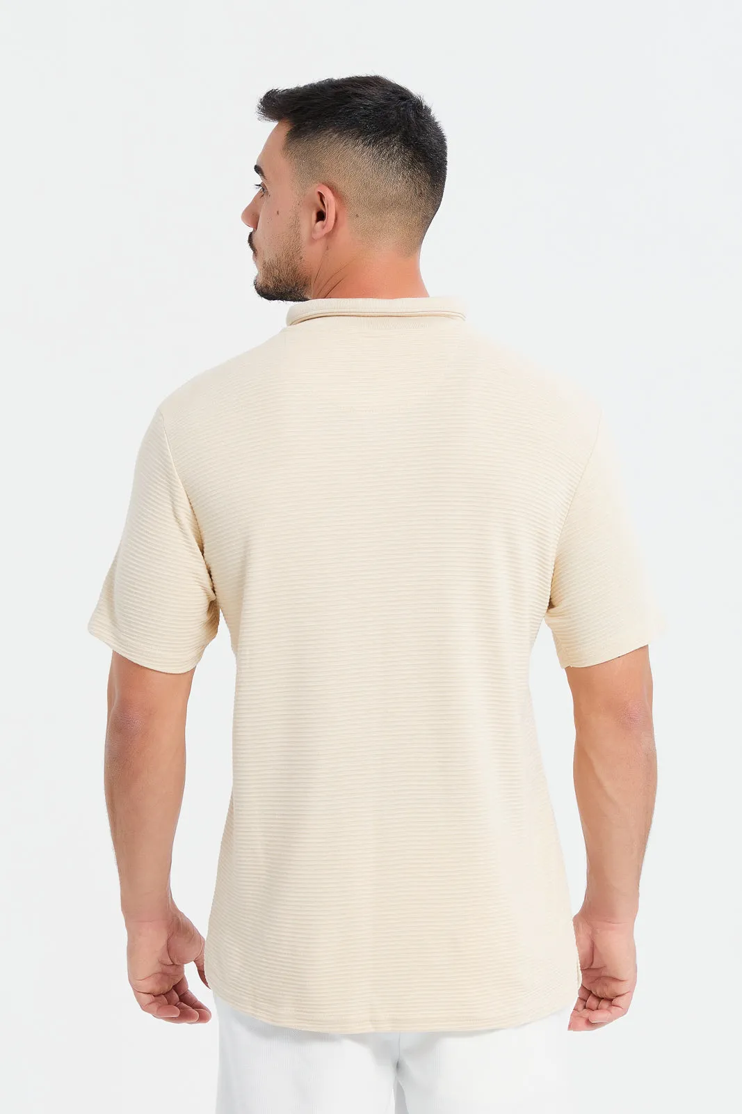 Men Beige Jacquard Polo Shirt sold by Redtag product image thumbnail 3