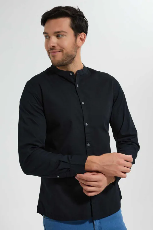 Black Mandarin Collar Shirt sold by Redtag