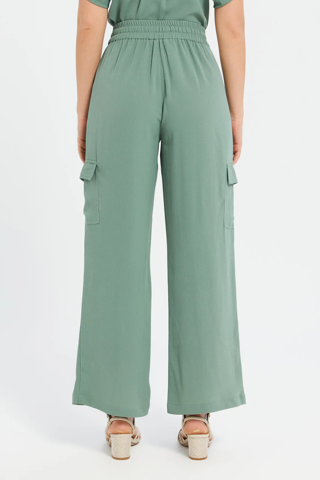 Women Green Plain Wide Leg Trouser sold by Redtag product image thumbnail 3