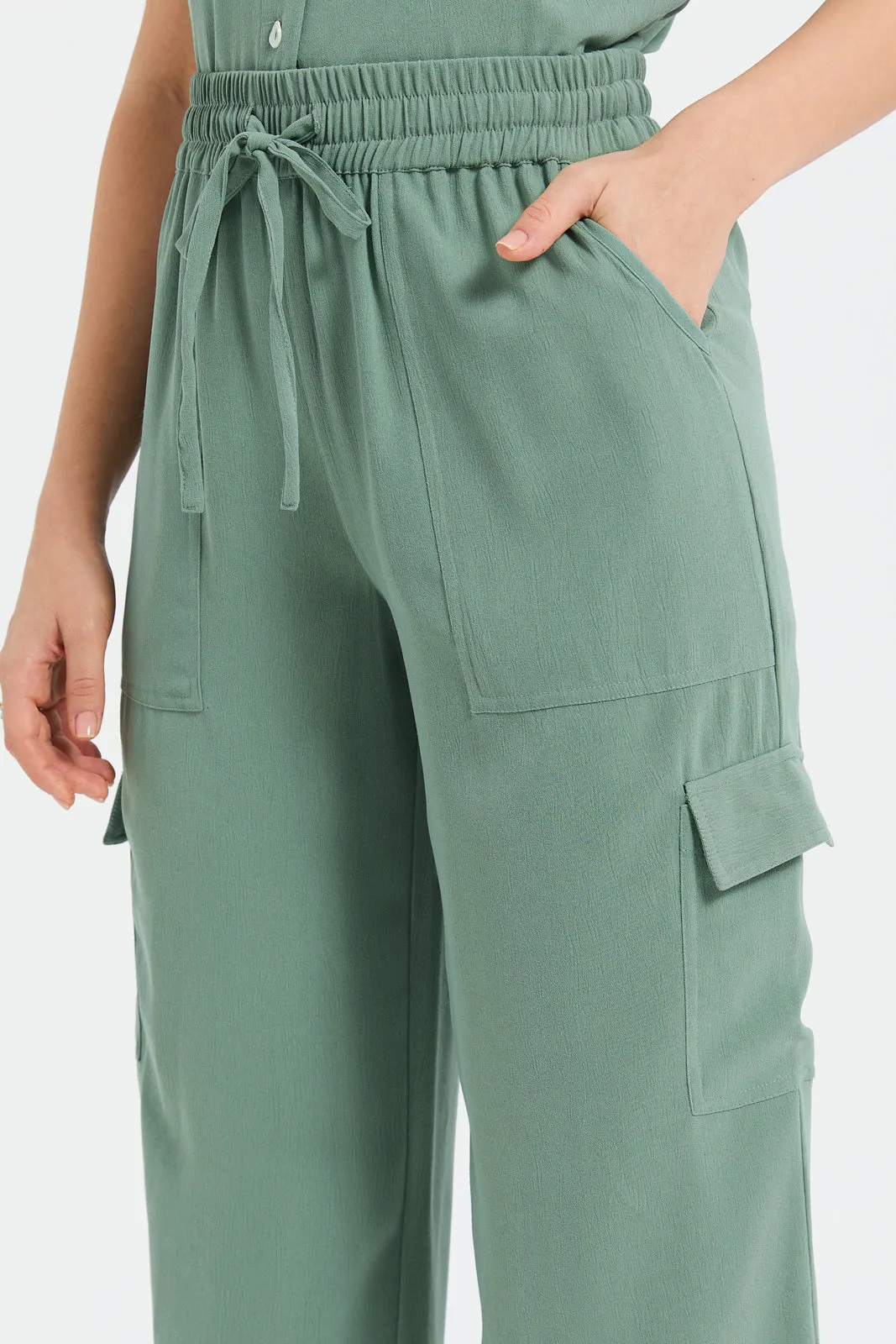 Women Green Plain Wide Leg Trouser sold by Redtag product image thumbnail 4