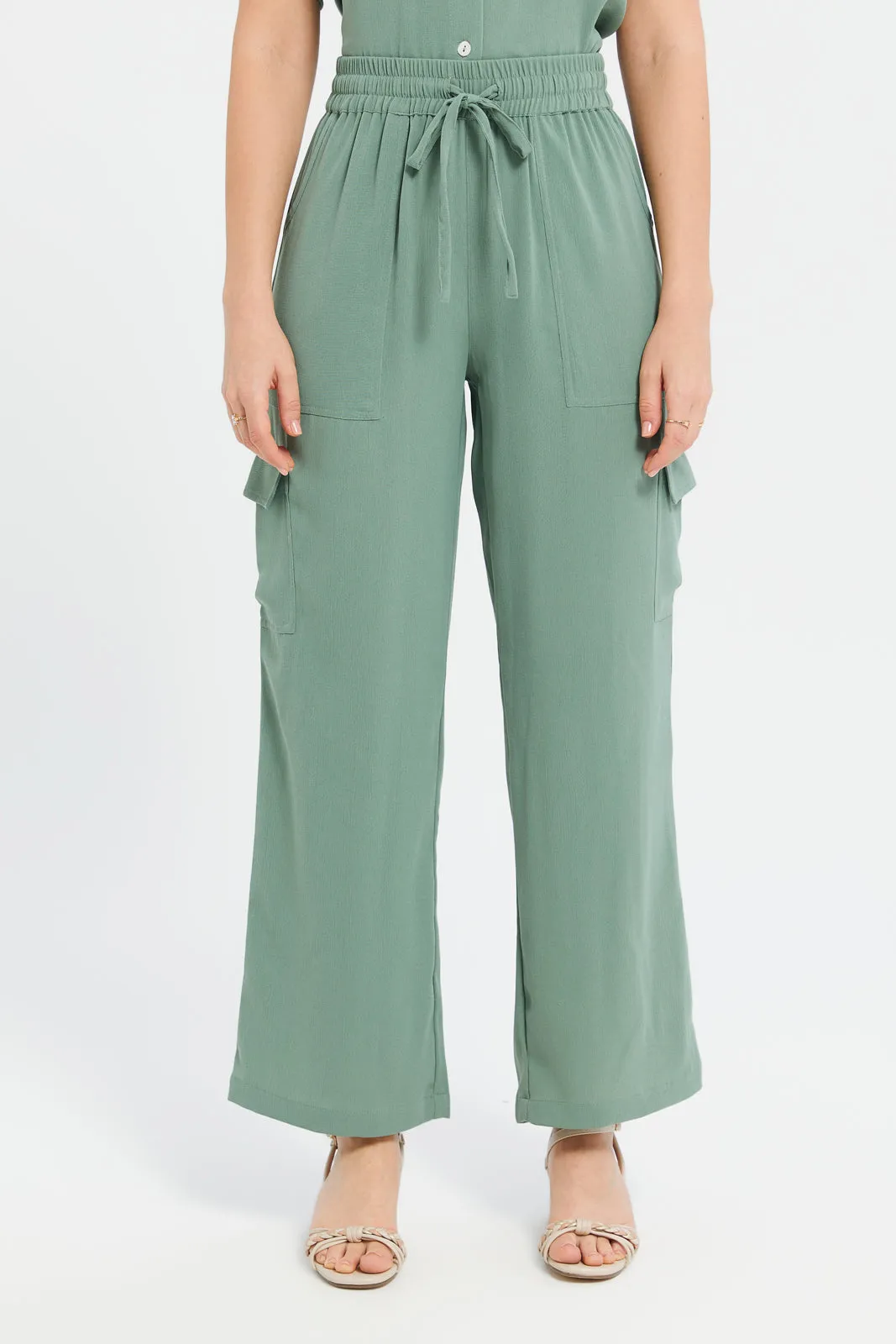Women Green Plain Wide Leg Trouser sold by Redtag