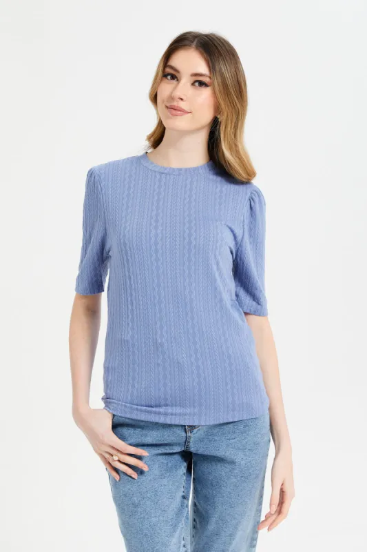 Women Blue Formal Elbow Sleeves Top sold by Redtag