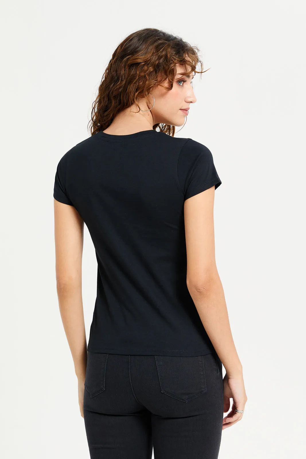 Women Black Foil Printed T-Shirt sold by Redtag product image thumbnail 3