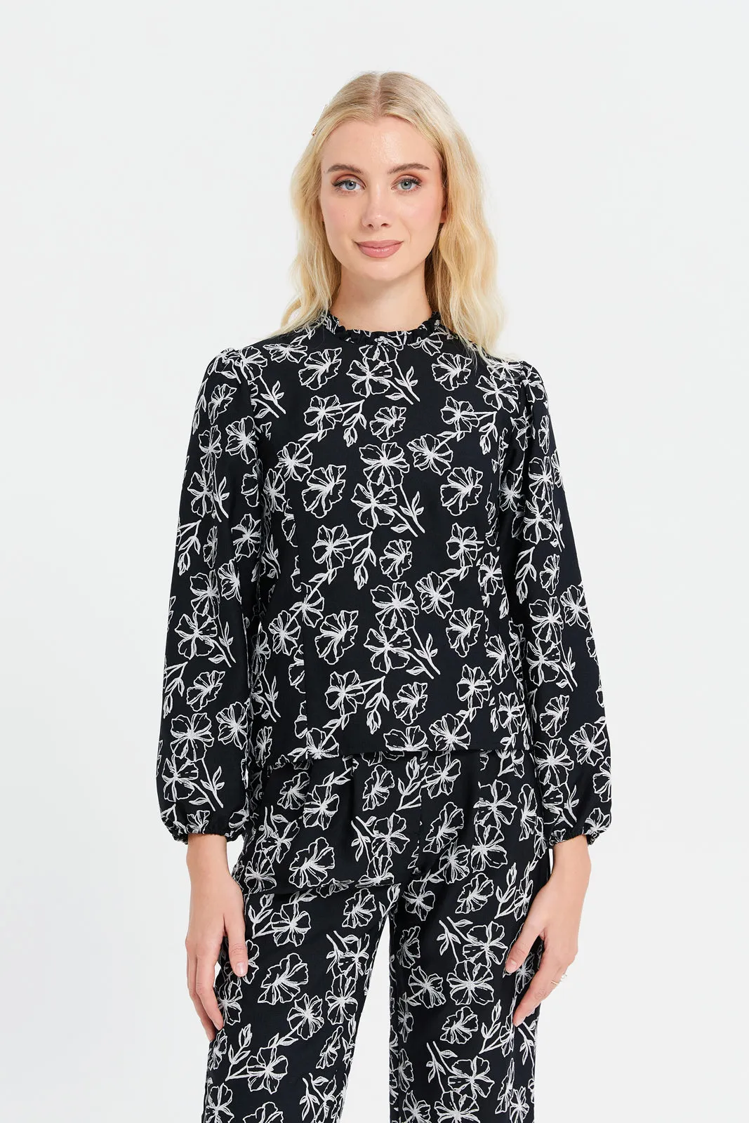 Women Black Printed Blouse sold by Redtag