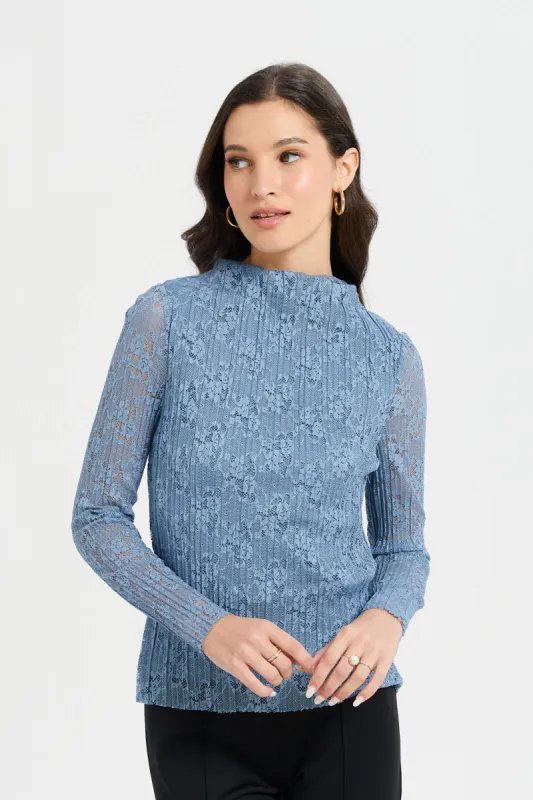 Women Teal Lace Detailed Jersey Top With Cami sold by Redtag