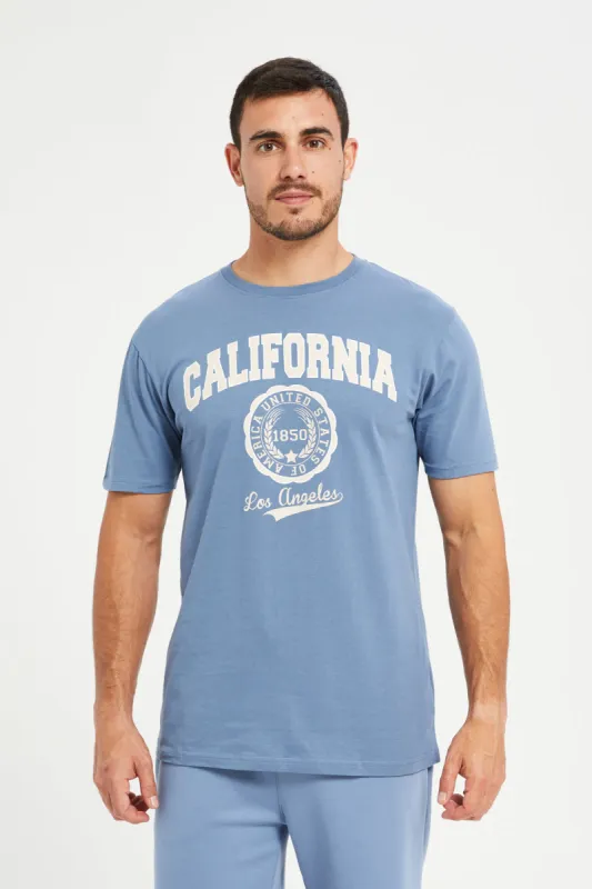 Men Blue Basic Printed T-Shirt sold by Redtag