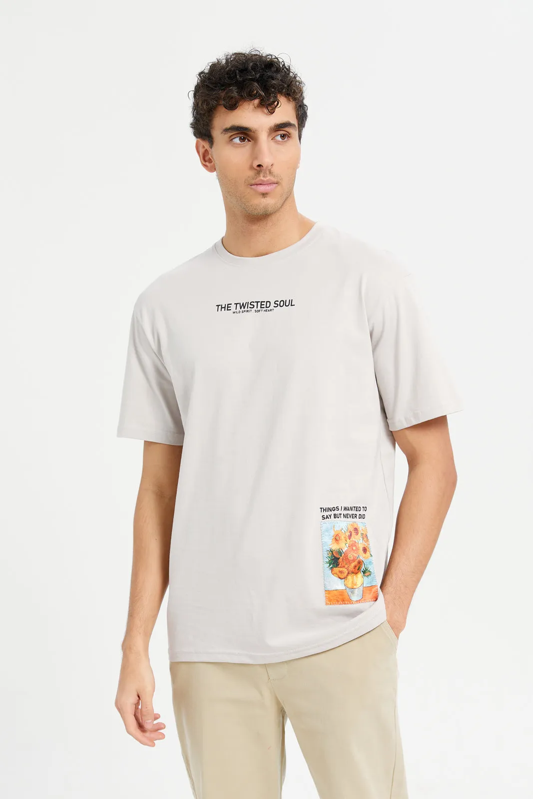 Men Ecru Printed T-Shirt sold by Redtag