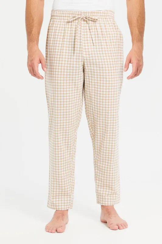 Men Beige Check Pyjama Bottom sold by Redtag