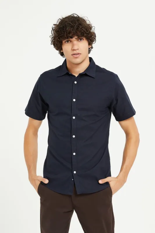 Men Navy Short Sleeve Oxford Shirt sold by Redtag