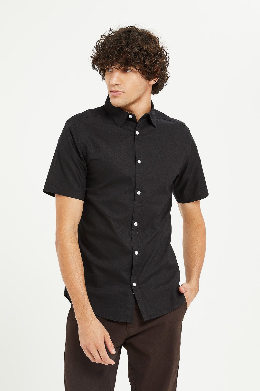 Men Black Short Sleeve Oxford Shirt sold by Redtag