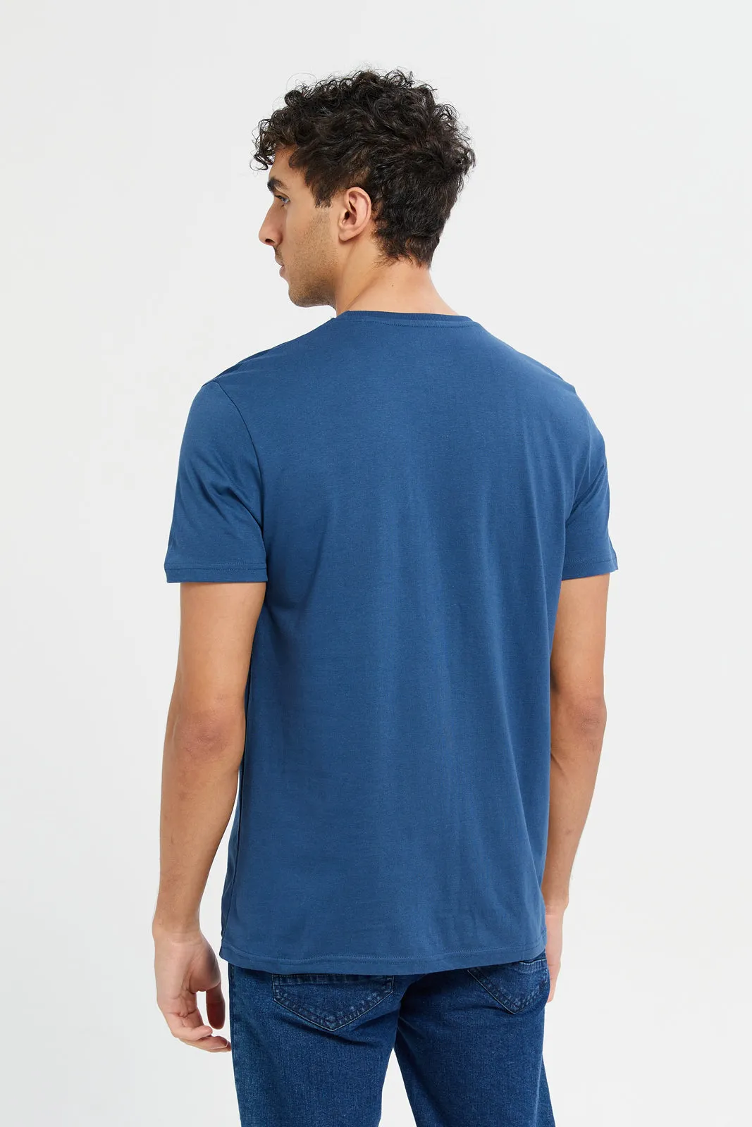 Men Blue Stereo Print T-Shirt sold by Redtag product image thumbnail 3