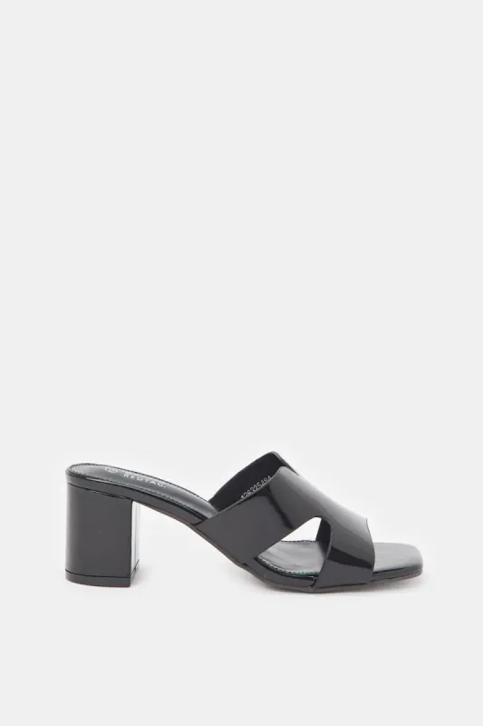 Women Black Patent Block Heel Sandals sold by Redtag