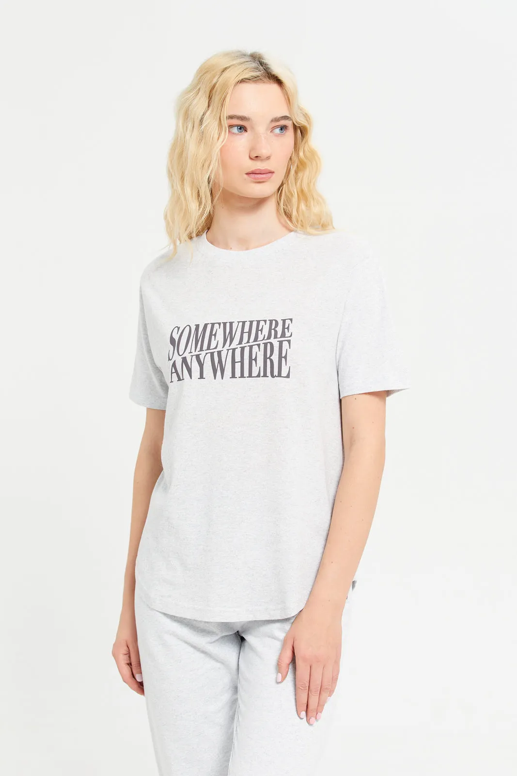 Women Grey Printed Active T-Shirt sold by Redtag