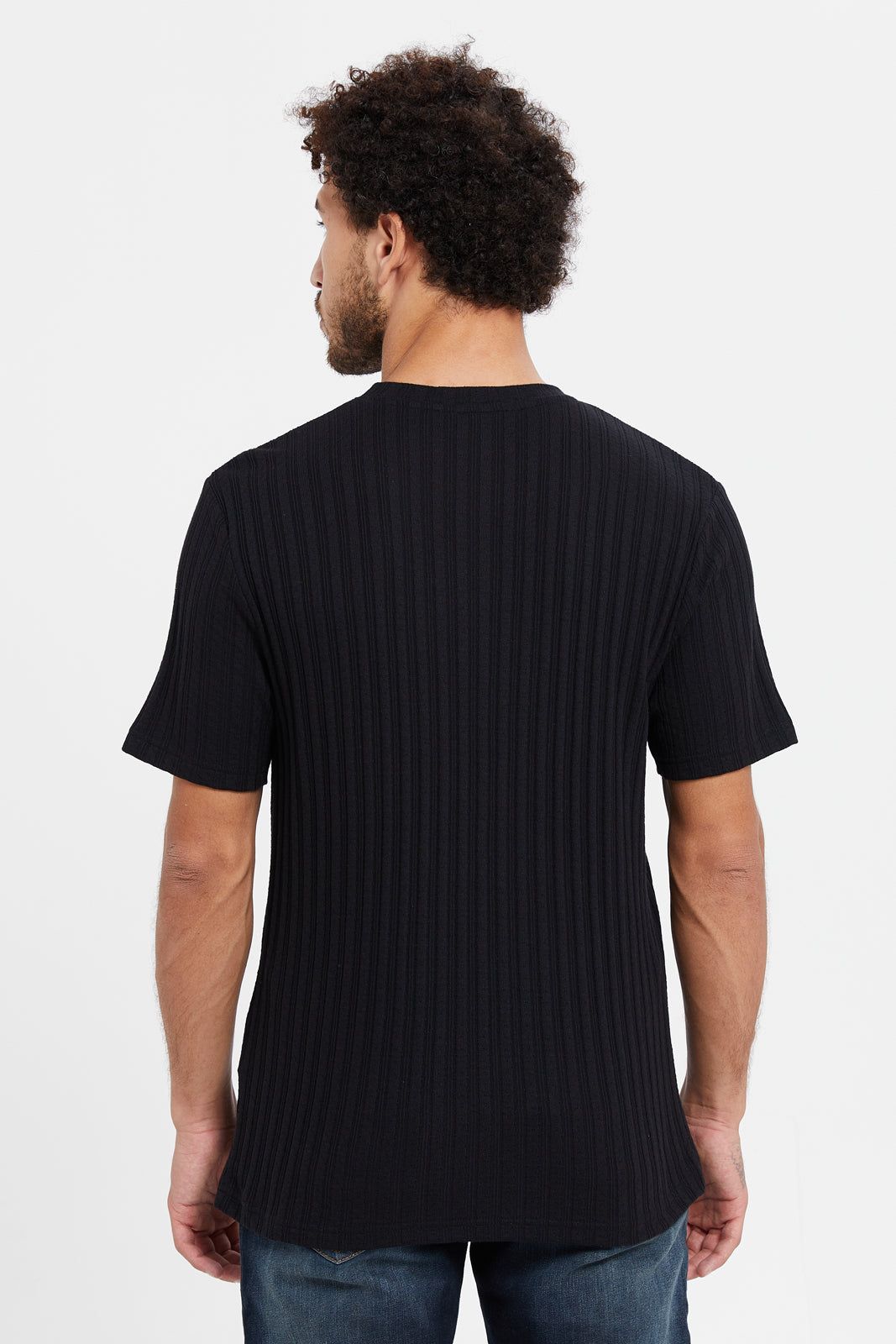 Men Black Jacquard Knit T-Shirt sold by Redtag product image thumbnail 3