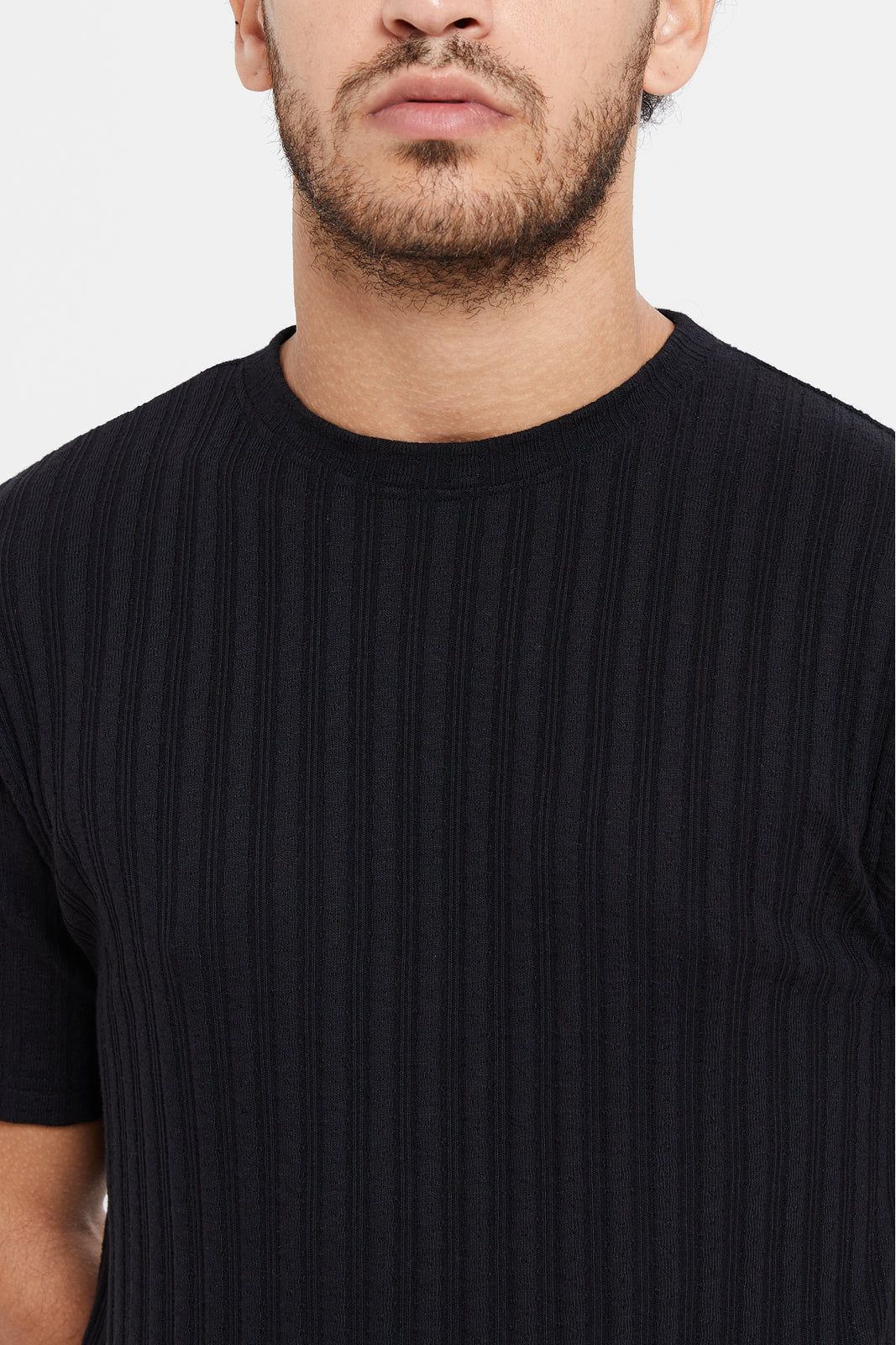 Men Black Jacquard Knit T-Shirt sold by Redtag product image thumbnail 4