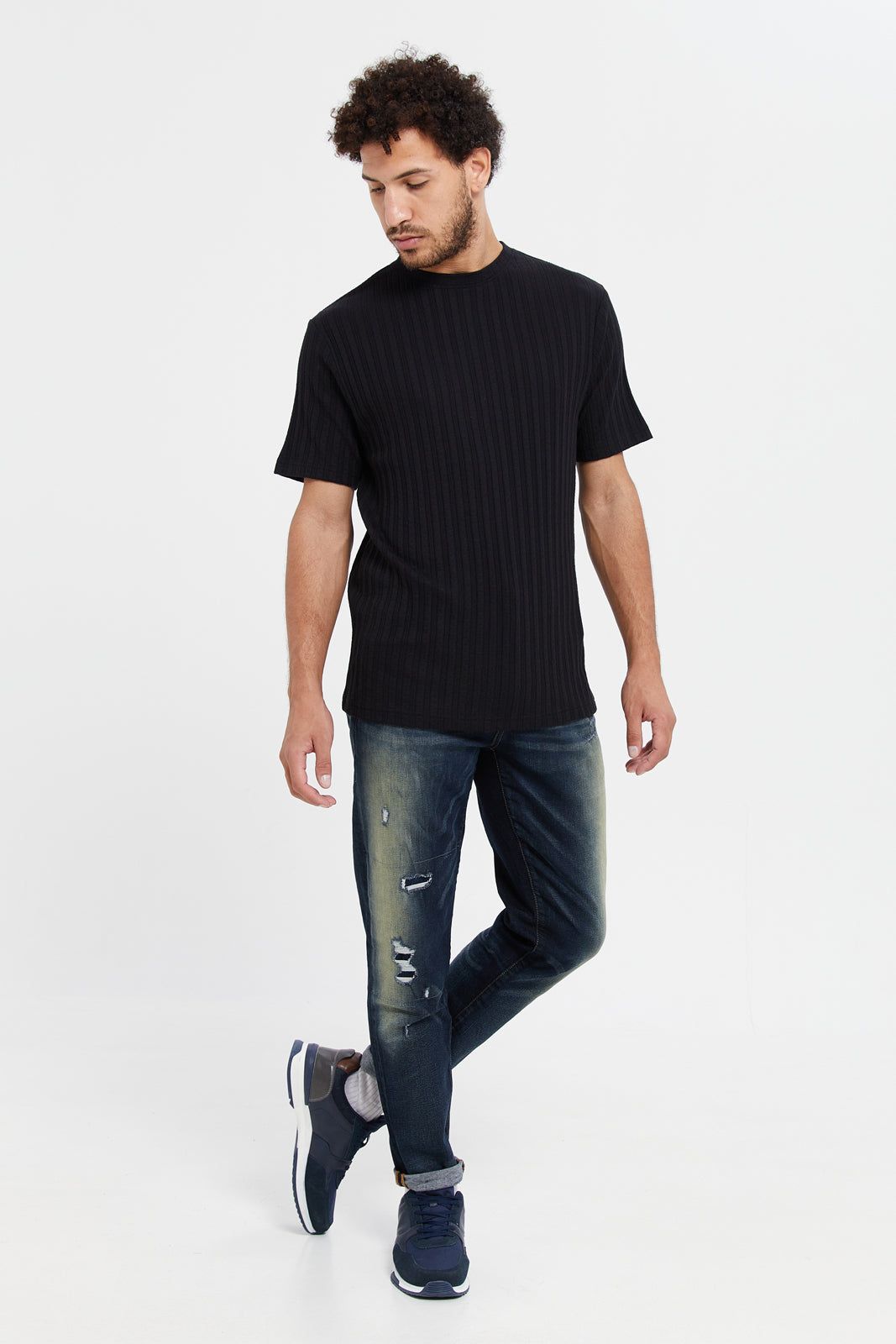 Men Black Jacquard Knit T-Shirt sold by Redtag product image thumbnail 2