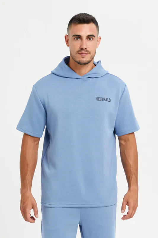 Men Blue Printed Short Sleeve Hooded T-Shirt sold by Redtag