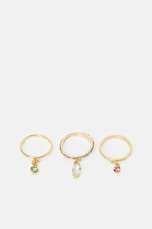 Women Gold Embellished Ring Set (3 Piece) sold by Redtag