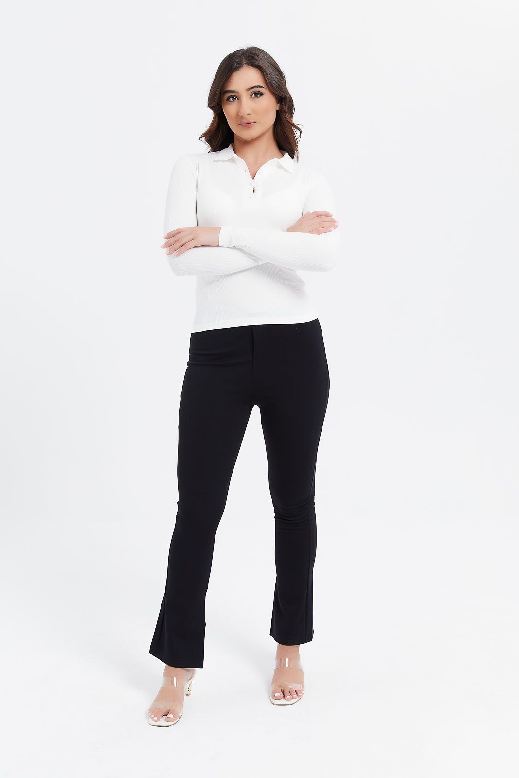 Women White Ribbed Polo Shirt sold by Redtag product image thumbnail 2