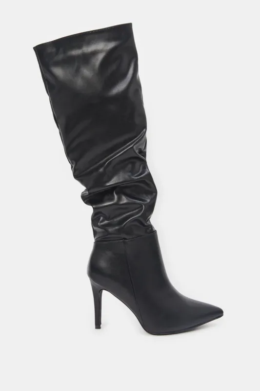 Women Black Heeled Over The Knee Boot sold by Redtag