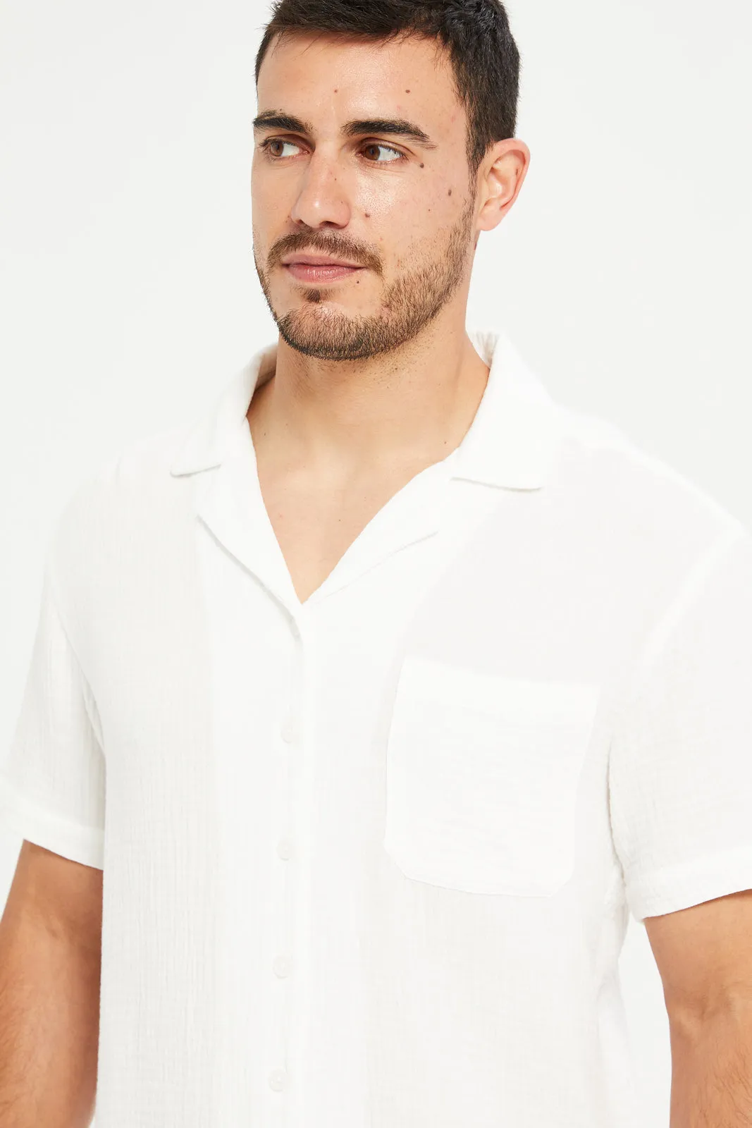 Men White Resort Collar Shirt sold by Redtag product image thumbnail 4
