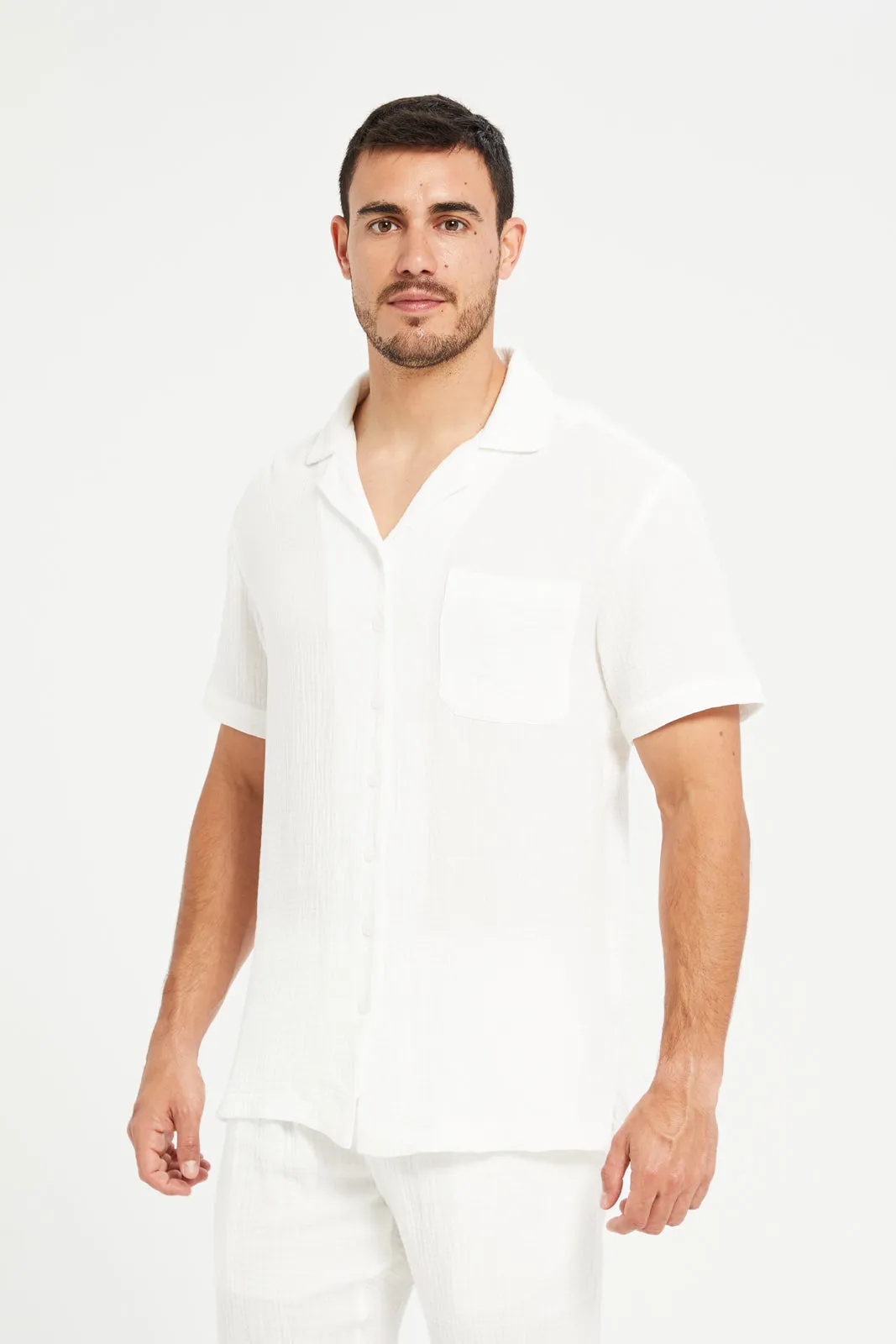 Men White Resort Collar Shirt sold by Redtag