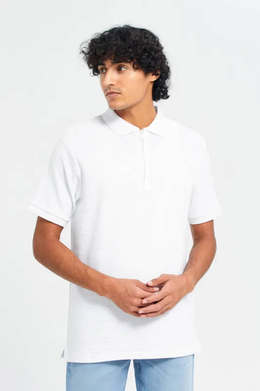 Men White Textured Polo Shirt sold by Redtag