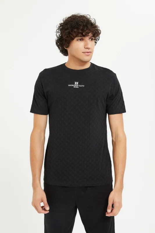 Men Black Jacquard T-Shirt sold by Redtag
