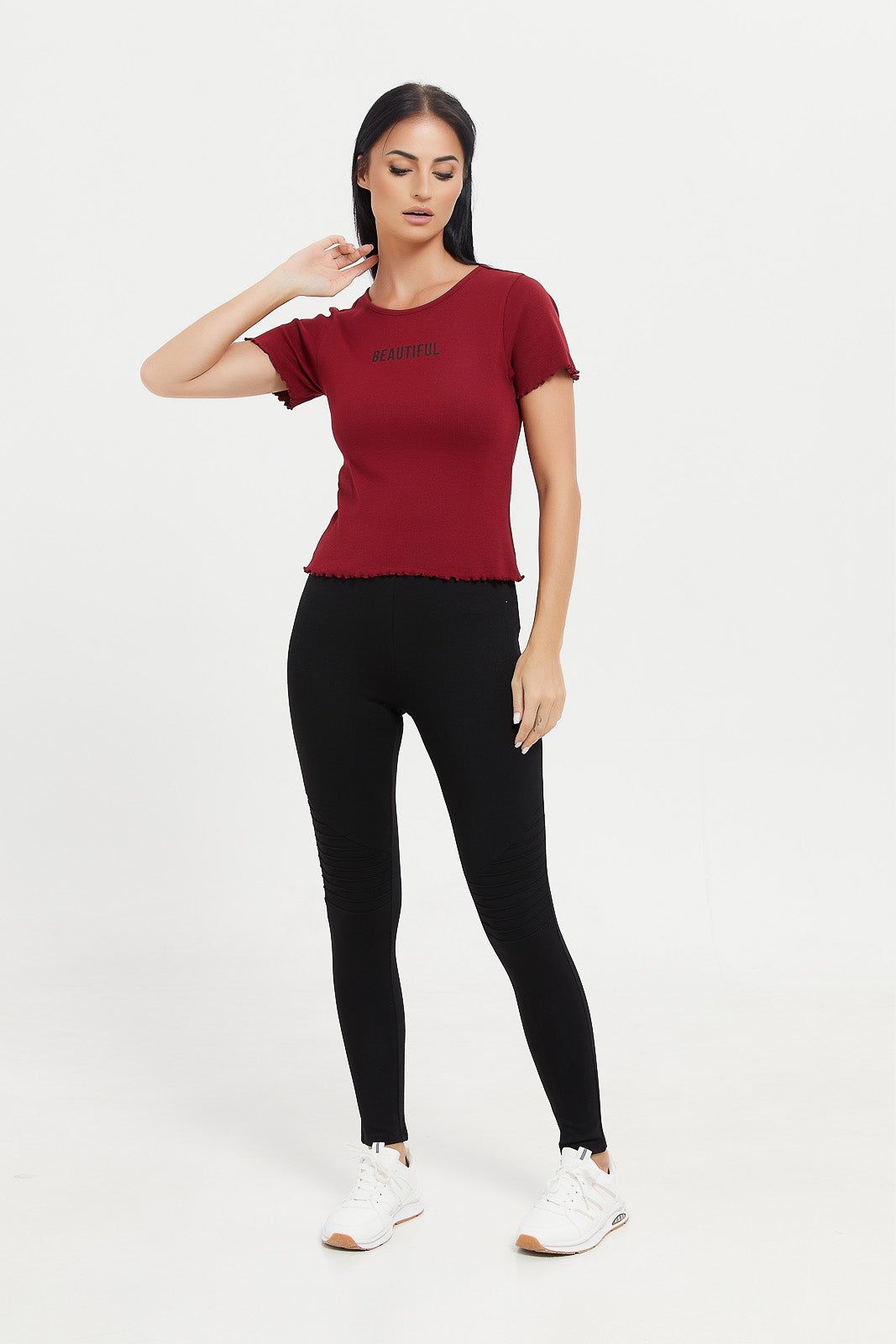 Women Burgundy Printed Ribbed T-Shirt sold by Redtag product image thumbnail 2