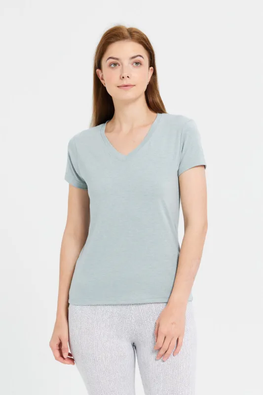 Women Grey Short Sleeve V- Neck T-Shirt sold by Redtag
