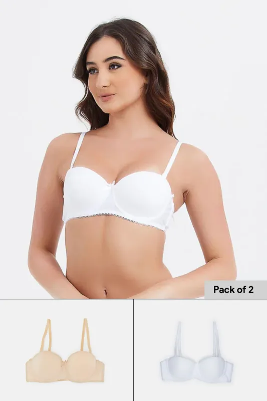 Women Nude And White Basic Balconette Bra Set (Pack of 2) sold by Redtag