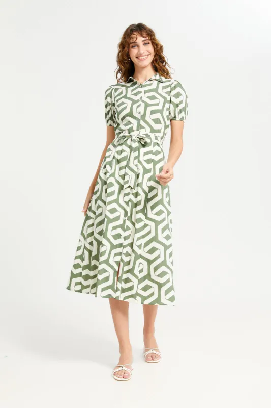 Women Olive And Ivory Printed Shirt Dress sold by Redtag