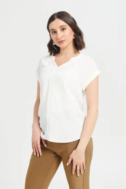 Women White Roll Up Sleeve Blouse sold by Redtag