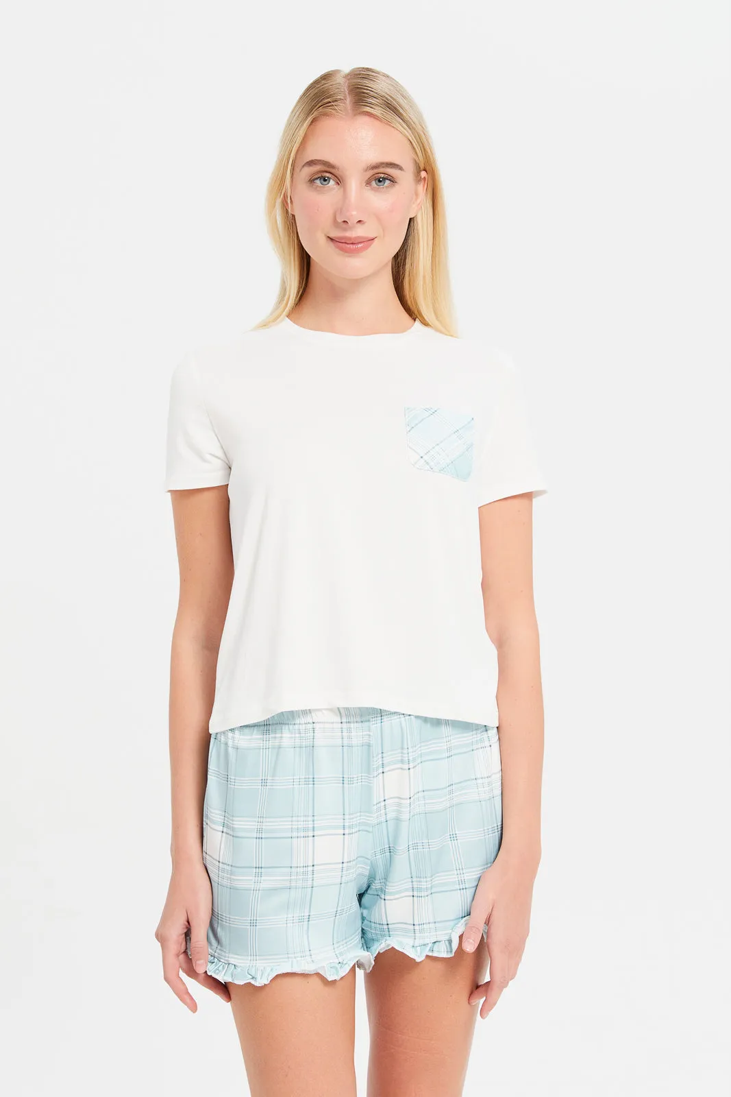 Women White And Blue Checkered Cami Set (2 Piece) sold by Redtag product image thumbnail 2